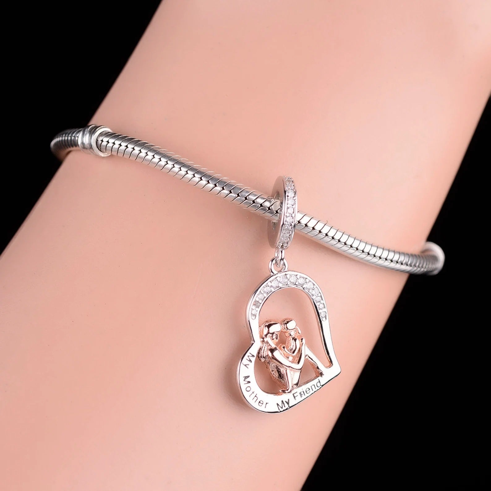 My Mother My Friend Dangle Heart S925 Charm Sterling Silver
