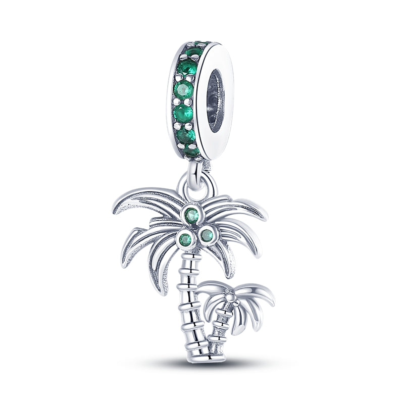 Palm Tree and Coconut Charm S925 Sterling Silver