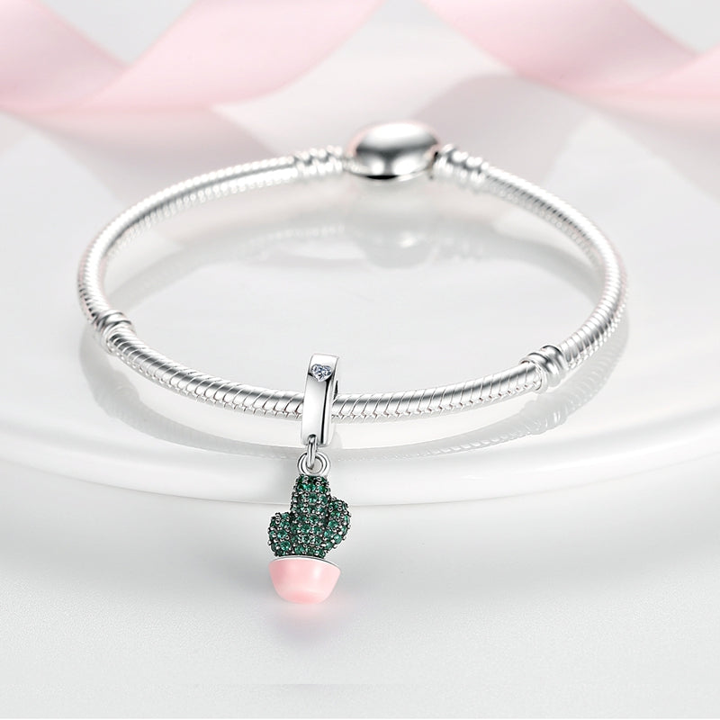 Pink Cactus Charm S925 Sterling Silver