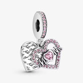 Pink Heart & Mum Dangle S925 Charm Sterling Silver