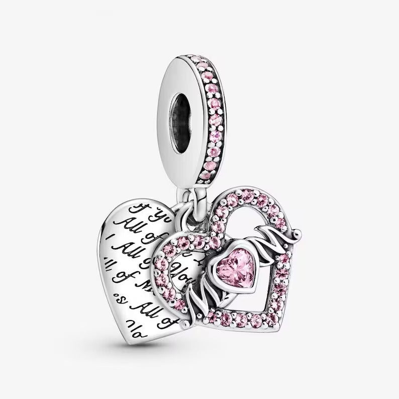 Pink Heart & Mum Dangle S925 Charm Sterling Silver