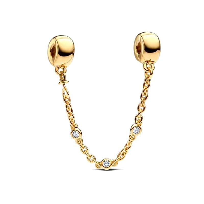 Brilliant Stones Safety Chain Charm 18K Gold Plated