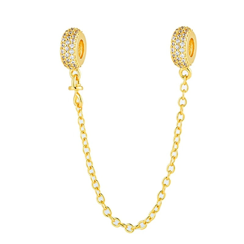 Double Row Pavé Safety Chain Charm 18K Gold Plated