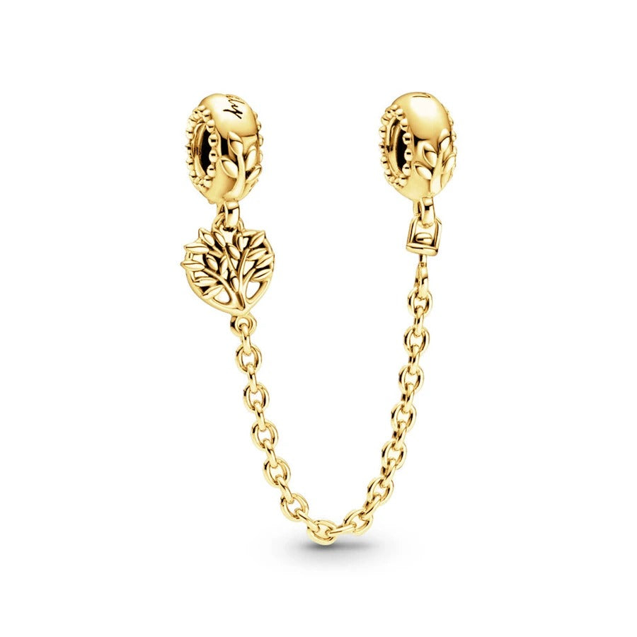 Tree of Life Safety Chain Charm 18K Gold Plate