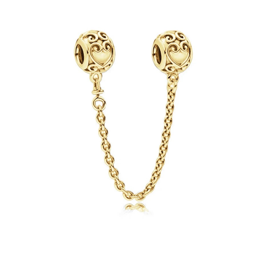 Openwork Heart Safety Chain Charm 18K Gold Plated